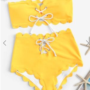 Bright Yellow Scalloped SHEIN Strapless Bikini